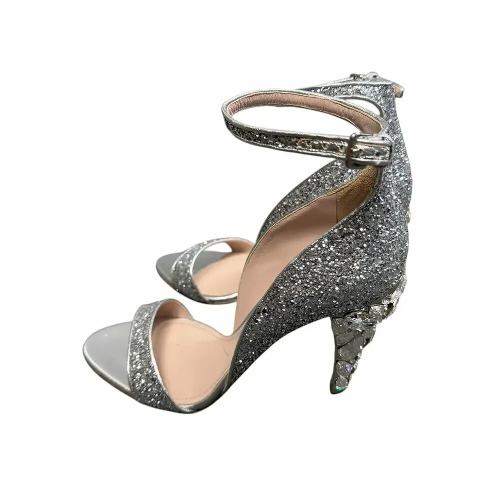 Miu Miu Swarovski Crystal Embellished Glitter Leather Sandals Size 39.5 / US 9.5 - Picture 8 of 15